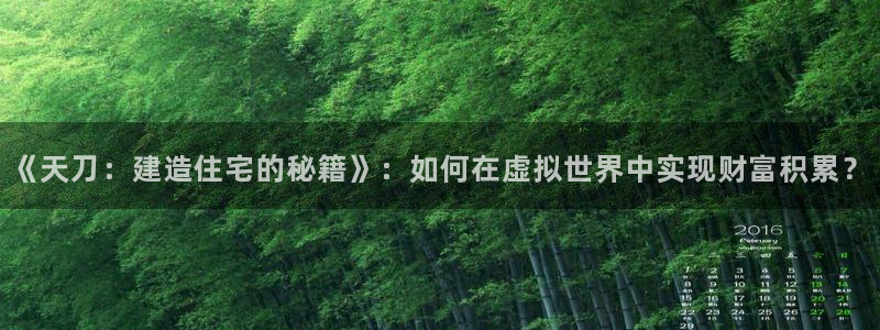 意昂3集团简介：《天刀：建造住宅的秘籍》：如何在虚拟世界中实现财富积累？